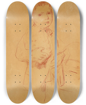 Triptych art skateboard deck of Albert Anker Boy With A Basket by Albert Anker (1831-1910)