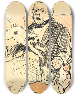 Triptych art skateboard deck of Cecil Charles Windsor Aldin A Dog Day Pl 15 by Cecil Charles Windsor Aldin (1870-1935)