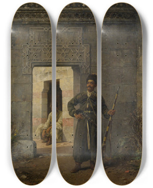 Triptych art skateboard deck of Stanisaw Von Chlebowski The Circassian Guards by Stanislaw Chlebowski (1835-1884)
