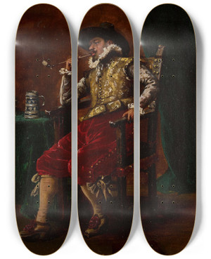 Triptych art skateboard deck of Adolphealexandre Lesrel Cavalier Smoking by Adolphe Alexandre Lesrel (1839-1929)