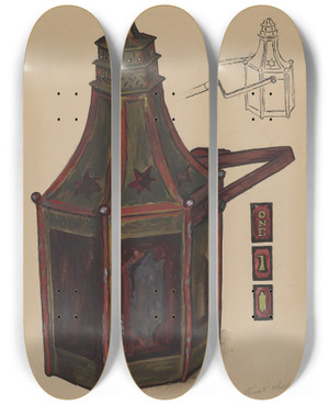 Triptych art skateboard deck of Richard Whitaker Lantern by Richard Whitaker