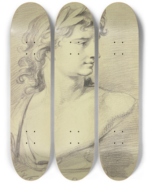 Triptych art skateboard deck of Jacob De Wit Bust Of Apollo by Jacob de Wit (1695-1754)