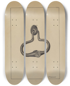 Triptych art skateboard deck of Jack Staloff Door Pull And Knocker by Jack Staloff
