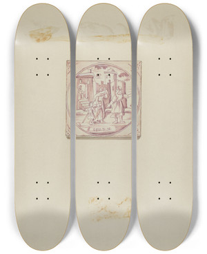 Triptych art skateboard deck of John Dixon Fireplace Tile_1 by John Dixon