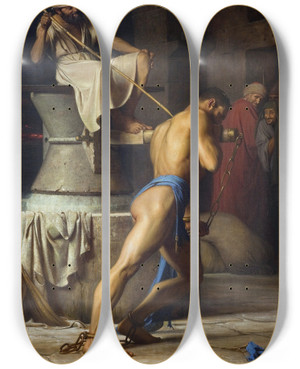 Triptych art skateboard deck of Carl Bloch Samson And The Philistines by Carl Bloch (1834-1890)