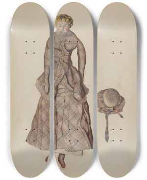 Triptych art skateboard deck of J Herman Mccollum Doll With China Head by J Herman Mccollum