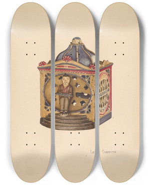 Triptych art skateboard deck of Leroy Griffith Iron Bank by Leroy Griffith