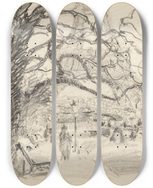 Triptych art skateboard deck of Claude Emile Schuffenecker Paris Champs De Mars by Claude Emile Schuffenecker (1851-1934)