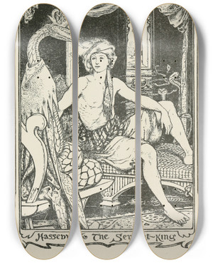 Triptych art skateboard deck of Henry Justice Ford Hassebu And The Serpentking by Henry Justice Ford (1860-1941)