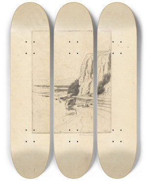 Triptych art skateboard deck of David Young Cameron Dunvalanree by David Young Cameron (1865-1945)