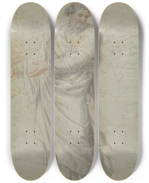 Triptych art skateboard deck of Edward Francis Burney Study For The Figure Of St Paul by Edward Francis Burney (1760-1848)