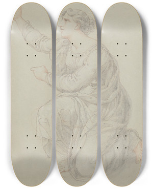 Triptych art skateboard deck of Edward Francis Burney Study For The Kneeling Figure Of Priscilla by Edward Francis Burney (1760-1848)