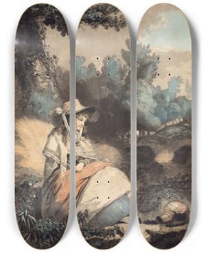 Triptych art skateboard deck of Philibertlouis Debucourt Pauvre Annette by Philibert-Louis Debucourt (1755-1832)