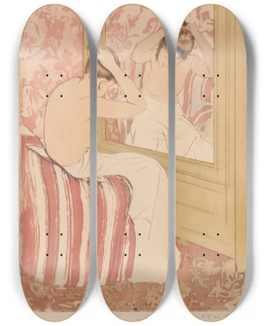 Triptych art skateboard deck of Mary Cassatt The Coiffure_4 by Mary Cassatt (1844-1926)