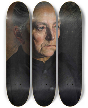 Triptych art skateboard deck of Giuseppe Barison Ritratto Di Signora by Giuseppe Barison (1853-1931)