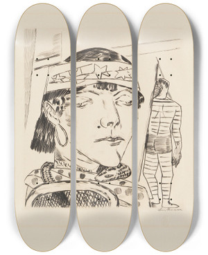 Triptych art skateboard deck of Max Beckmann Schlangendame_1 by Max Beckmann (1884-1950)