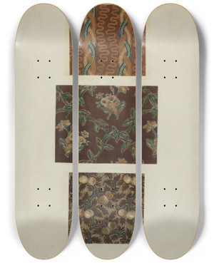 Triptych art skateboard deck of Albert Levone Printed Cottons From Quilt_2 by Albert Levone (20-)