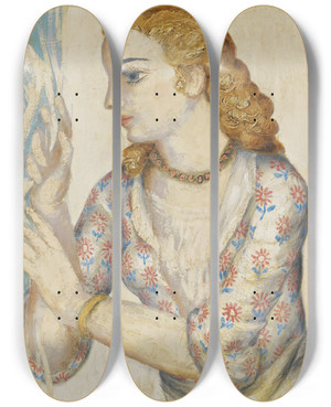 Triptych art skateboard deck of Antonin Prochzka By The Window by Antonin Prochazka (1882-1945)