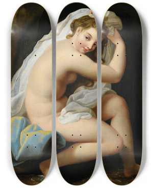 Triptych art skateboard deck of Nicolas Fouch Baigneuse by Nicolas Fouche (1653-1733)