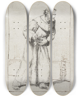 Triptych art skateboard deck of Carl Bloch Munken Har Mavepine by Carl Bloch (1834-1890)