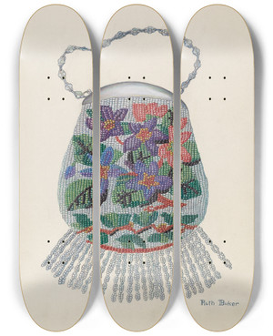 Triptych art skateboard deck of Ruth Buker Purse by Ruth Buker