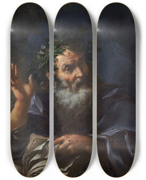 Triptych art skateboard deck of Girolamo Troppa Homer by Girolamo Troppa (1637-1710)