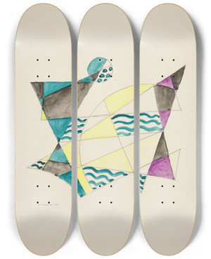 Triptych art skateboard deck of David Kakabadz Abstraction Based On Sails Ii by David Kakabadze (1889-1952)