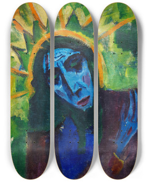 Triptych art skateboard deck of Hermann Stenner Christuskopf by Hermann Stenner (1891-1914)