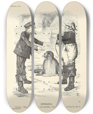 Triptych art skateboard deck of Sir John Tenniel Arbitration by Sir John Tenniel (1820-1914)