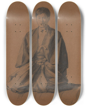 Triptych art skateboard deck of George H Langzettel Katsumimiyuke by George H Langzettel (1903-1923)