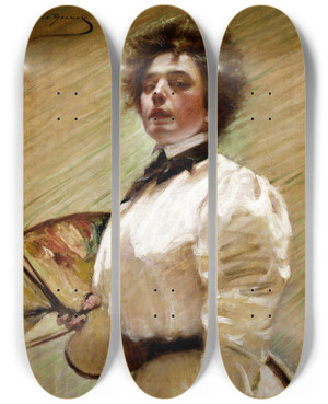 Triptych art skateboard deck of Alice Pike Barney Selfportrait With Palette by Alice Pike Barney (1857-1931)