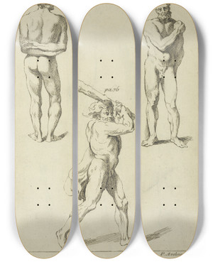 Triptych art skateboard deck of Peter Paul Rubens Three Studies Of Male Figures 2 by Peter Paul Rubens (1577-1640)