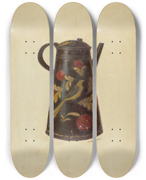 Triptych art skateboard deck of Max Soltmann Toleware Coffee Pot_2 by Max Soltmann