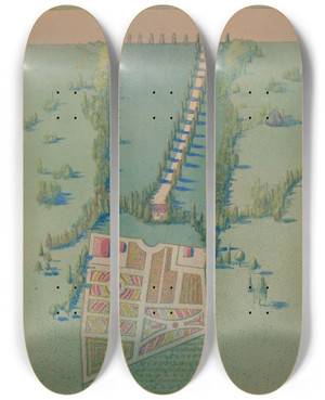 Triptych art skateboard deck of Meyer Goldbaum J Duane Estate by Meyer Goldbaum