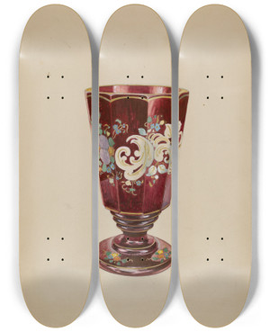Triptych art skateboard deck of Ralph Atkinson Vase Ruby Glass by Ralph Atkinson (20-)
