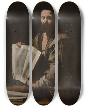 Triptych art skateboard deck of Jusepe De Ribera Euclid by Jusepe de Ribera (1591-1652)