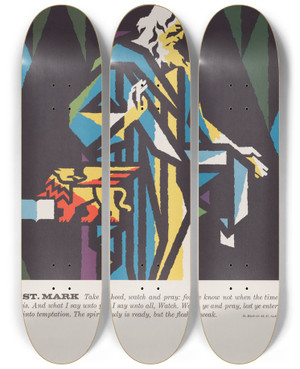 Triptych art skateboard deck of Joseph Binder St Mark by Joseph Binder (1898-1972)