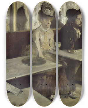 Triptych art skateboard deck of Edgar Degas In A Caf by Edgar Degas (1834-1917)