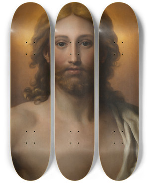 Triptych art skateboard deck of Anton Raphael Mengs Salvator Mundi by Anton Raphael Mengs (1728-1779)