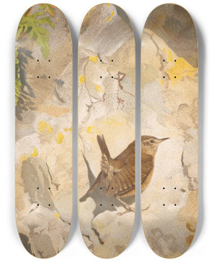 Triptych art skateboard deck of Lopaul Robert Troglodyte by Leo Paul Robert (1851-1923)