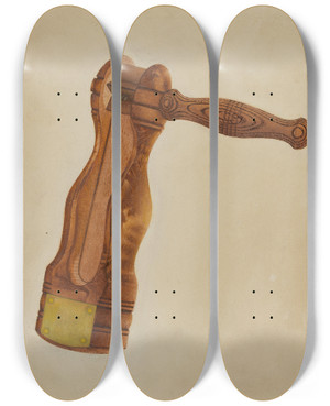 Triptych art skateboard deck of Richard Whitaker Watchmans Rattle by Richard Whitaker