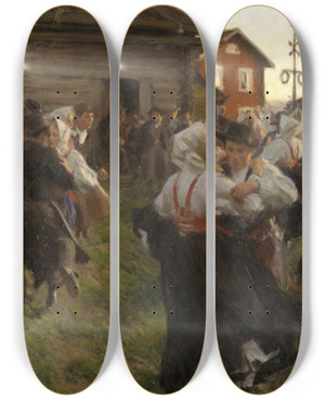 Triptych art skateboard deck of Anders Zorn Midsummer Dance by Anders Zorn (1860-1920)