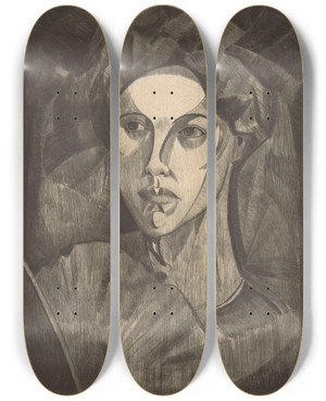 Triptych art skateboard deck of Lodewijk Schelfhout Hoofd Van Een Vrouw_1 by Lodewijk Schelfhout (1881-1943)