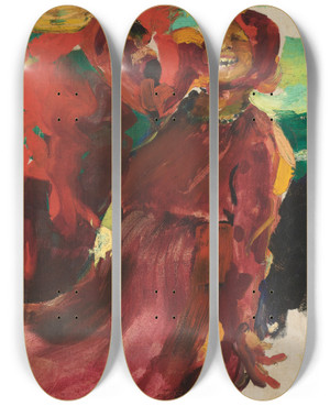 Triptych art skateboard deck of Filipp Malyavin Laughing Girl_1 by Filipp Malyavin (1869-1940)