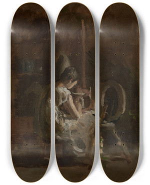 Triptych art skateboard deck of Thomas Eakins Sketches For Homespun by Thomas Eakins (1844-1916)