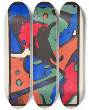 Triptych art skateboard deck of Wassily Kandinsky Der Blaue Reiter_2 by Wassily Kandinsky (1866-1944)