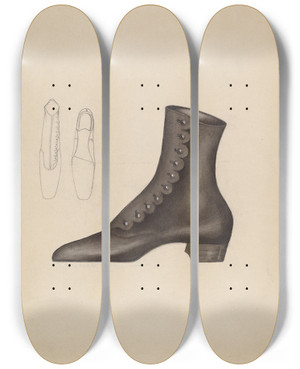 Triptych art skateboard deck of Charles Garjian Womans Shoe by Charles Garjian