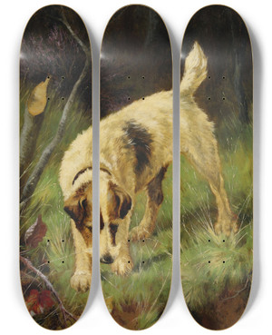 Triptych art skateboard deck of Arthur Wardle Terrier by Arthur Wardle (1864-1949)