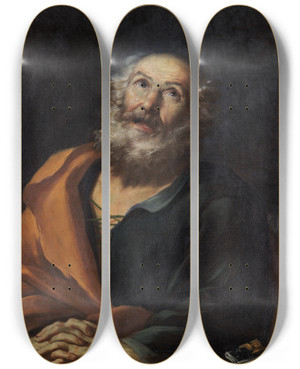 Triptych art skateboard deck of Girolamo Troppa Saint Peter Penitent by Girolamo Troppa (1637-1710)