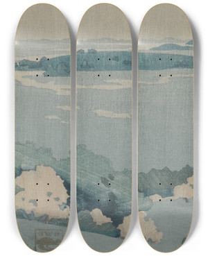 Triptych art skateboard deck of Arthur Wesley Dow Rain In May by Arthur Wesley Dow (1857-1922)